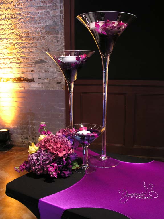 Dynamic Martini Vases with Coloured water and candles piece from £25 each